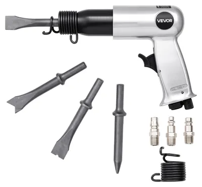 Produktbild von VEVOR Luftmeißel, 3500BPM Pneumatischer Hammer mit 70mm Hub & 4PCS Meißel Rundschaft, Handgriff Kompakter Luftmeißel Pneumatisches Schaufelwerkzeug zum Schneiden, Stanzen, Schaben, 3500 BPM, Normal