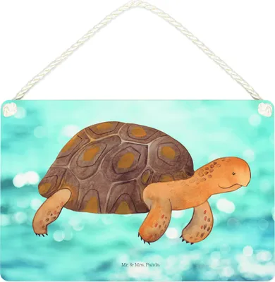Produktbild von Mr. & Mrs. Panda Schild Schildkröte Marschieren DIN A4 - Oceanblue - Geschenk, Holzschild, Meer, Motivation, kleine aufmerksamkeit, wandtafel, Inspiration, Abenteuer