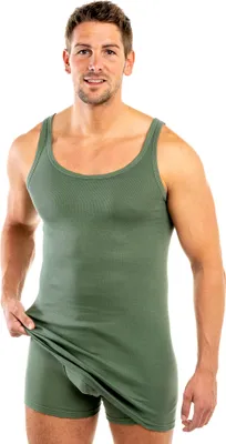 Produktbild von HERMKO 3007 extralanges Herren Unterhemd (+10 cm) Tank Top aus 100% Bio Baumwolle Größe 4 - 12, Größe:D 4 = EU S, Farbe:olive
