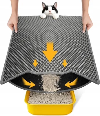 Zdjęcie produktu dla Mata Dla Kota 58X42 Cm Dwuwarstwowa Kuweta Wodoodporna Szara Antypoślizgowa