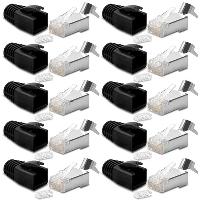 Produktbild von 10x CAT7 CAT6 CAT6A Netzwerkstecker RJ45 Stecker vergoldete Kontakte Knickschutz