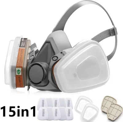 Produktbild von 15-teiliges Atemschutzmasken Set mit Halbmaske und Filtern, Staubmaske für Malerarbeiten, Schweißen und Holzbearbeitung