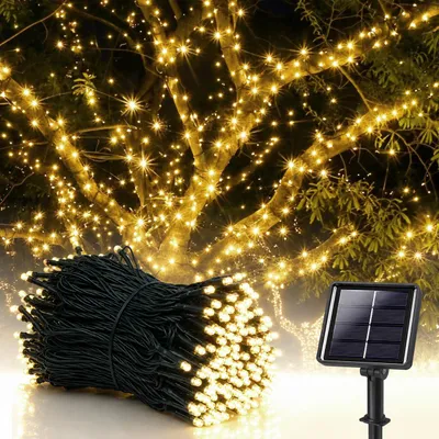 Produktbild von 20m 200 LED Solar Lichterkette Wasserdicht 8 Lichtmodi für Außen Garten Hochzeit Party Weihnachten Deko, Warmweiß
