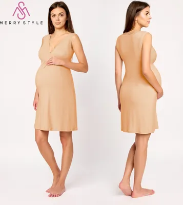 Produktbild von Merry Style Nachthemd Damen Schwangerschaft aus Viskose Stillnachthemd Elegante Nachtwäsche Damen, Leicht, Atmungsaktiv und Hautfreundlich MS10-467 (Sand, XXL)