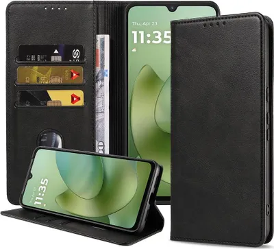Produktbild von Geeignet für Motorola Moto G06 Handytasche Kunstleder mit Magnetverschluss und Kartenhalter Bookcase mit Klappe - Wallet Case mit Kartenfach - Schwarz - Smartphonics