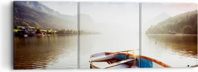 Produktbild von Bild auf Leinwand - Leinwandbild - Berge See Boot - 90x30cm - Wand Bild - Wanddeko - Wandbilder - Leinwanddruck - Bilder - Kunstdruck - Wanddekoration - Leinwand bilder - Wandkunst - CA90x30-3927