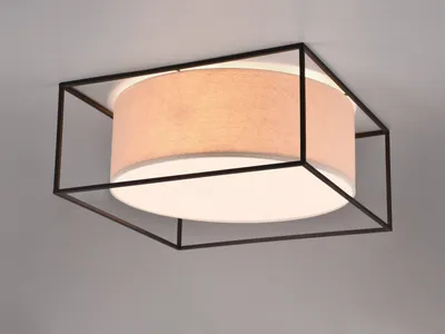 Obrázek produktu pro Stropní svítidlo kovové černé, stínidlo z béžové látky, čtverec 50 cm