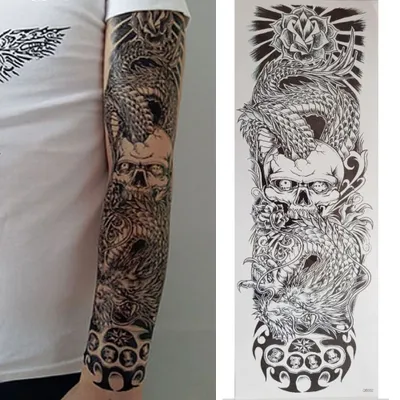 Produktbild von Temporäres Tattoo Totenkopf Rose Drache Tätowierung Design
