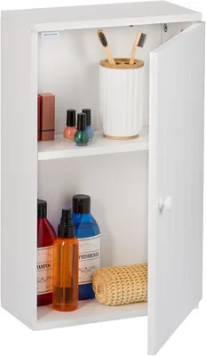 Produktbild von Hängebadschrank - 2 Fächer - Verstellbare Ablage - Tür - 50 x 30 x 15,5 cm - Hängeschrank für das Badezimmer - Weiß