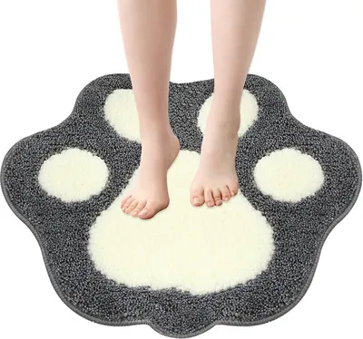 Produktbild von （45×60cm，Grau）Badematte Badteppich aus Mikrofaser Anti Rutsch Pfotenförmig Design Badezimmerteppich Weiche Badevorleger für Badezimmer Kinderzimmer