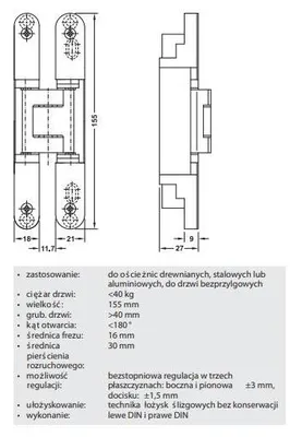 Produktbild von Simonswerk TECTUS TE240 3D Türband schwarz RAL 9005 155x21 mm bis 40kg