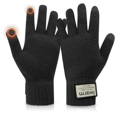 Produktbild von Winterhandschuhe Herren Damen Warm Winddicht Touchscreen Strickhandschuhe Schwarz