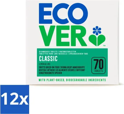 Produktbild von Ecover - Geschirrspültabs Classic - Zitrone & Limette - 70 Tabs - Vorteilspack - 12 Stücke