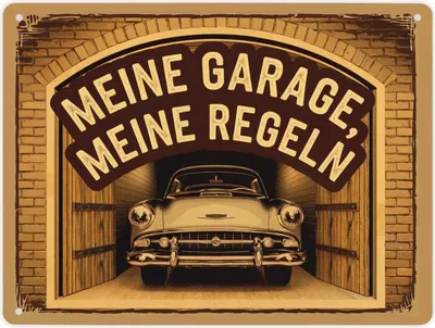 Produktbild von Oldtimer - meine Garage meine Regeln Metallschild XL in 21x28 cm