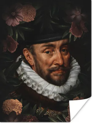 Produktbild von MuchoWow® Poster Wilhelm von Oranien - Adriaen Thomasz - Blumen 120x160 cm - Wandbilder