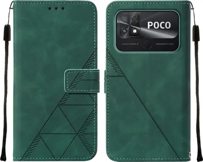 Image de Etui en cuir pour Xiaomi Poco C40 étui design avec embossage, porte-cartes et support vert
