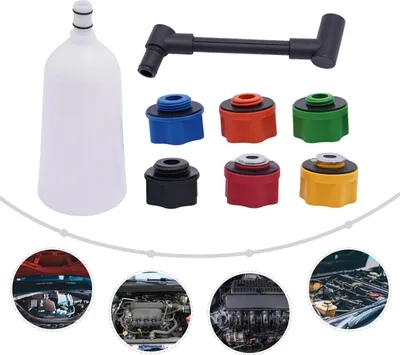 Immagine prodotto di Set di imbuti per olio motore per auto - 10 pezzi - Volume 2 l - Tubo di prolunga girevole 24,5 cm - 6 adattatori - Universale - Giallo