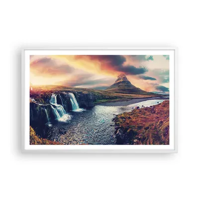 Produktbild von Gerahmtes Poster - Weißer Rahmen - Wasserfall Himmel Berg - 91,5x61 cm - Wand Bild - Wanddeko - Wandbilder - Kunstposter - Wandposter - Bilderrahmen - Bilder - Kunstdruck - P2WAA91x61-5111