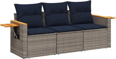 Obrázok produktu pre vidaXL 3-dielna záhradná sedacia súprava s vankúšmi Grey Poly Rattan