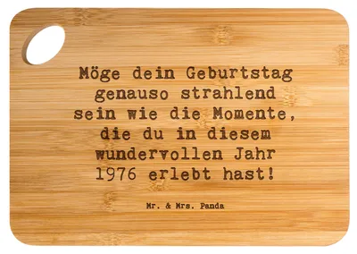Produktbild von Mr. & Mrs. Panda jausenbrettchen Spruch 1976 Geburtstag - Transparent - Geschenk, Frühstücksbrettchen, brotzeitbrettchen, holzschneidebrett, Geburtstagsgeschenk, Alter