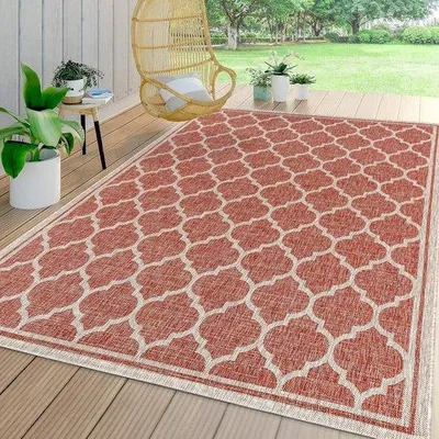 Immagine prodotto di Tappeto marocchino tessuto - Stile bohémien moderno - Facile da pulire - 5 x 8 metri - Rosso/Beige