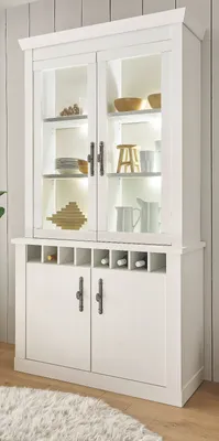 Produktbild von Vitrine "Fiastra" weiß Pinie Landhaus Buffet 110 x 207 cm mit Soft-Close und LED