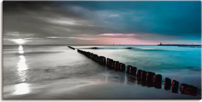 Produktbild von ARTland Leinwandbild Ostsee mit Sonnenaufgang s/w Größe: 60x30 cm