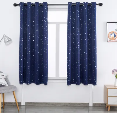 Produktbild von Gardine Sterne Blickdicht Vorhang Ösenschal für Wohnzimmer Schlafzimmer Kinderzimmer, BxH: 132x160cm