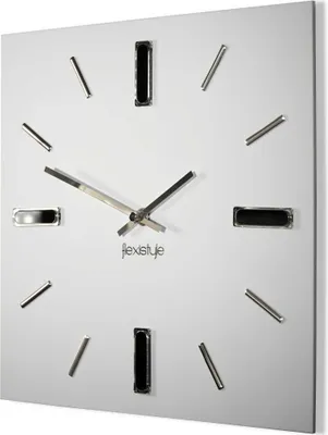 Produktbild von FLEXISTYLE Wanduhr 30cm Design ohne tickgeräusche ohne Ticken modern Gold quadratisch 3D Badezimmer Wohnzimmer (Weiss Silber)