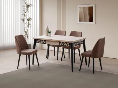 Produktbild von Skye Decor, Erweiterbarer Esstisch 100% Melamin, Travertin & Schwarz, 130-160 cm