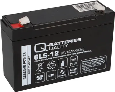Obrázek produktu pro Q-Batteries 6LS-12 6V 12Ah olověná baterie / AGM VRLA s VdS