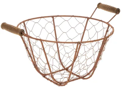 Produktbild von Drahtkorb rund Vintage mit Holzgriffen Ø22cm Rost-Look