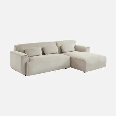 Produktbild von sweeek - Ecksofa aus Cord, 2-3 Sitzer, Recamiere rechts - Greige