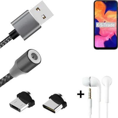 Produktbild von K-S-Trade® Hochwertiges Magnet-Lade-kabel Sync-Kabel Daten-Kabel + Kopfhörer für Samsung Galaxy A10 mit USB-Typ-C-Anschluss und Micro-USB-Anschluss