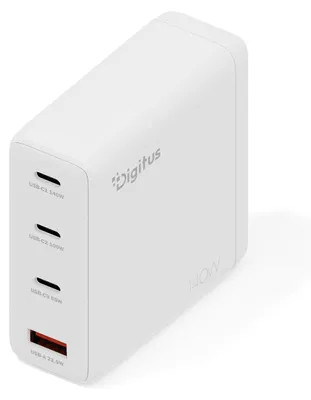 Zdjęcie produktu dla Digitus Ładowarka USB GaN 140 W, 3 porty USB-C, 1 port USB-A, Wewnętrzna, Prąd przemienny, Biały