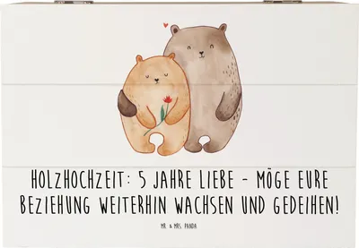 Produktbild von Mr. & Mrs. Panda Box 5. Hochzeitstag Holzhochzeit 22 x 15 cm - Weiß - Geschenk, Heiraten, Schatulle, Aufbewahrungsbox Holz, Schatzkiste, Geschenkbox, Glückwünsche, Heirat