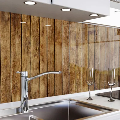 Produktbild von danario Küchenrückwand selbstklebend - Glasoptik - Spritzschutz Küche - versteifte PET Folie - 0,8 mm - Holzlatten - 60cm x 280cm
