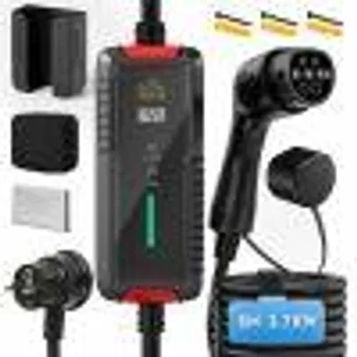 Produktbild von Typ 2 Ladegerät Schuko 3,7 kW, 5 m, 6–16 A einstellbar, mobiles EV-Ladekabel mit LCD & Timer für Elektroauto und PHEV