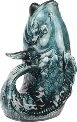 Produktbild von FURNARO Vase Blumenvase Lucky Fish - Keramikvase in Blau Ø8x20 cm