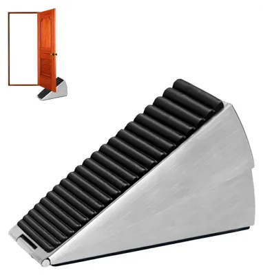 Produktbild von Schwerer Türstopper aus Edelstahl mit rutschfestem Gummigriff, verstellbarer Höhe bis 7,6 cm (1 Packung) (Silber)