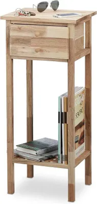 Immagine prodotto di Tavolino con cassetto e 2 ripiani - Noce - Tavolino in legno - Colore naturale - 80x35x30 cm