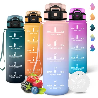 Zdjęcie produktu dla Butelka do picia o pojemności 1000 ml, wolna od BPA, szczelna, butelka sportowa z oznaczeniem czasu