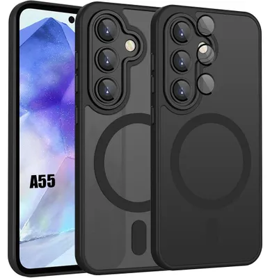 Image de Coque pour Samsung Galaxy A55 5G, Protection avec Anneau Magnétique et Vitre Caméra - Noir