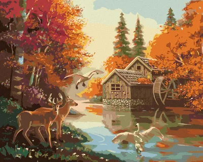 Produktbild von Zuty - Malen nach Zahlen - WASSERMÜHLE UND WILDE TIERE (D. RUSTY RUST), 40x50 cm, ohne Keilrahmen