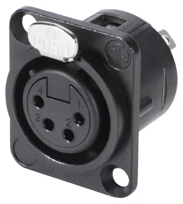Produktbild von NEUTRIK® XLR, 4-pol , Metall-, Löttechnik-Einbaubuchse, vergoldete(r) Kontakt(e), Type D, schwarz verchromt