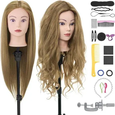 Produktbild von Famanu Übungskopf für Haarstyling 71 cm mit 80% Echthaar - Ideal für Friseurausbildung und kreative Haarstylings