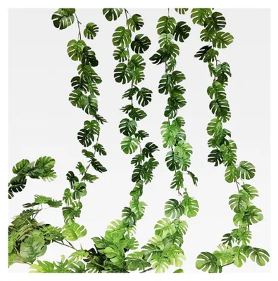 Produktbild von Künstliche Hängepflanzen Efeu Girlande mit Monstera Palmblättern - 2 Stück 180 cm