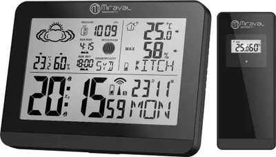 Produktbild von Moderne Design Funk-Wetterstation mit Aussensensor bennenbar Mondphase Sonnenaufgang Sonnenuntergang 2 Alarme Hygrometer Temperaturanzeige Datumsanzeige Wettervorhersage