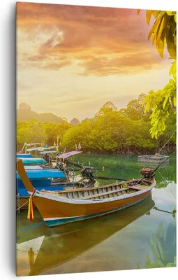 Produktbild von Bild auf Leinwand - Leinwandbild - Einteilig - Berge Boot Wasser - 80x120cm - Wand Bild - Wanddeko - Wandbilder - Leinwanddruck - Wanddekoration - Leinwand bilder - Wandbild - PA80x120-4003