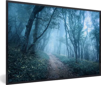 Produktbild von MuchoWow® Gerahmtes Poster Bäume - Natur - Nebel 90x60 cm - Poster mit Schwarzem Bilderrahmen Wandposter Rahmen Foto Bilder - Fotorahmen - Foto-Plakat